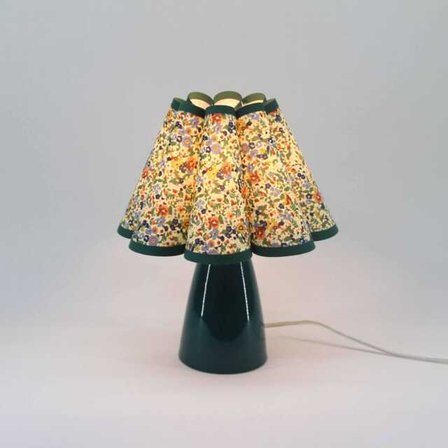 Handmade Floral Lampshade Table Lamp Ceramic Base, Dark Green Trim-115# - image 1
