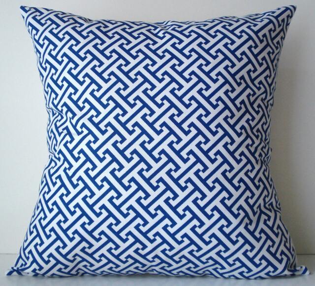 New 18x18 Inch Designer Handmade Pillow Cases in Blue & White Graphic Pattern