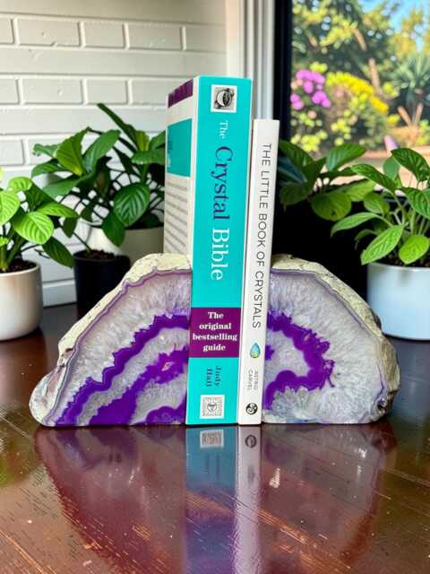 Purple Agate & Quartz Crystal Geode Bookends - Luxury Natural Book Ends Home D??cor Office Shelf Styling Set #1 - image 1