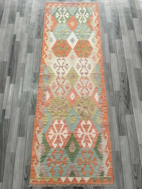 Tribal Wool Runner, Handmade Artisan Afghan Turkish Persian Qashqai Moroccan Navajo Flatweave, Natural Kilim Rug 243x80 cm - image 1