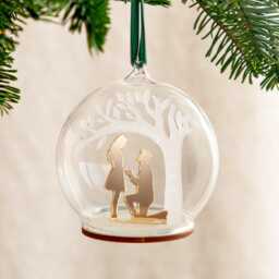 Metallic Gold Engagement Silhouette & Tree Personalised Christmas Bauble - thumbnail 1