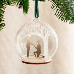 Metallic Gold Engagement Silhouette & Tree Personalised Christmas Bauble - thumbnail 2
