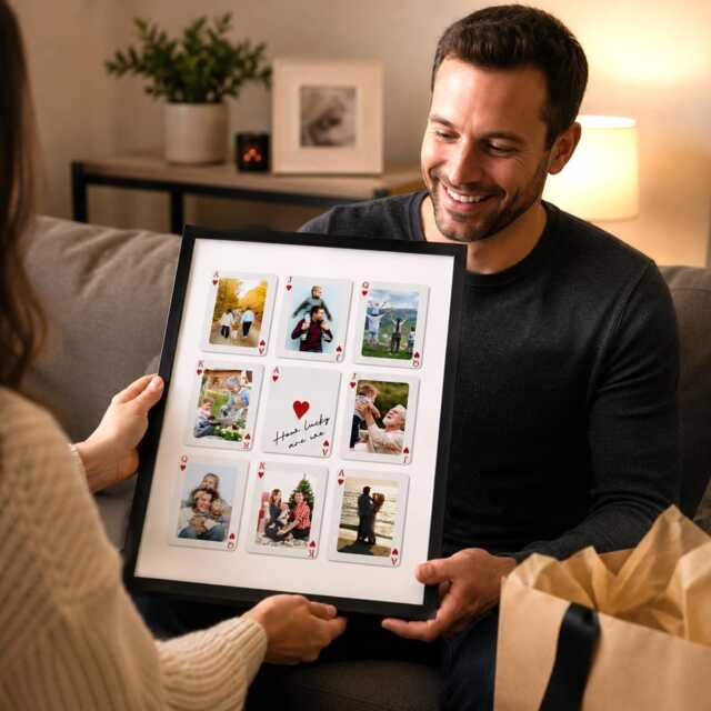 Personalised Lucky Playing Card Photo Print, Custom Family Collage Frame, How Are We Memory Gift For Mum Dad Grandparents - image 1
