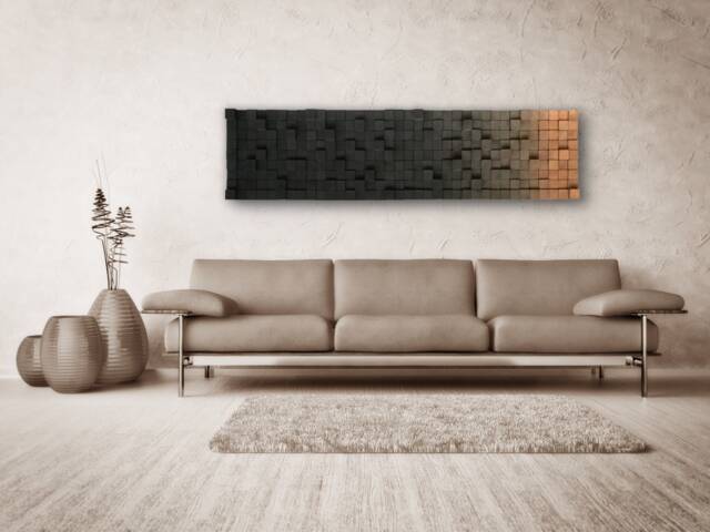 Handmade Reclaimed Wood Wall Art - Ombre Bronze Gray Sound Diffuser - image 1