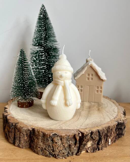 Snowman Shaped Candle Vegan Soy Wax Christmas Decor - image 1