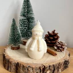 Snowman Shaped Candle Vegan Soy Wax Christmas Decor - thumbnail 3
