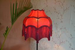 Hand-Stitched Burgundy Silk Lampshade Victorian Style With Maroon Fringe