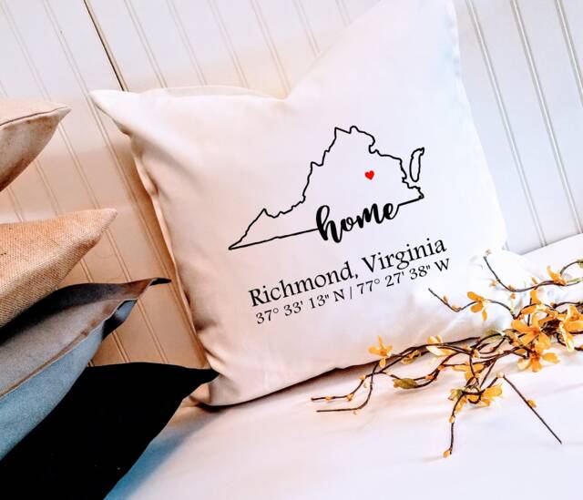 Virginia Home Custom Coordinates 18 Or 20 Inch Pillow Cover, Choose City Coordinates, Housewarming Gift, Hostess Realtor Client Gift - image 1