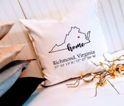 Virginia Home Custom Coordinates 18 Or 20 Inch Pillow Cover, Choose City Coordinates, Housewarming Gift, Hostess Realtor Client Gift - thumbnail 1