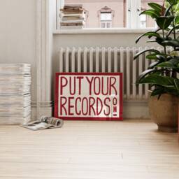 Retro Wall Art Print, Mid Century Modern Art, Red Put Your Records Hand Painted Music Prints, Landscape - thumbnail 1