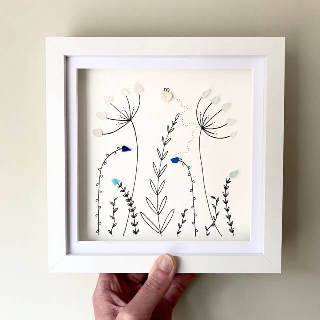 Cornish Sea Glass Flower Wall Art Framed Botanical Picture Summer Decor Birthday Gift For Her Handmade in Cornwall - image 1