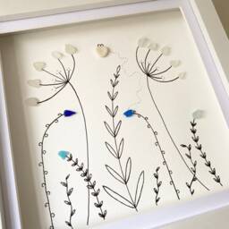 Cornish Sea Glass Flower Wall Art Framed Botanical Picture Summer Decor Birthday Gift For Her Handmade in Cornwall - thumbnail 4