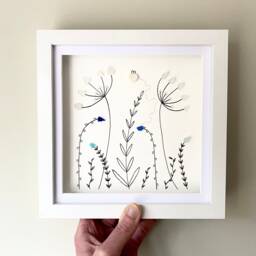 Cornish Sea Glass Flower Wall Art Framed Botanical Picture Summer Decor Birthday Gift For Her Handmade in Cornwall - thumbnail 1