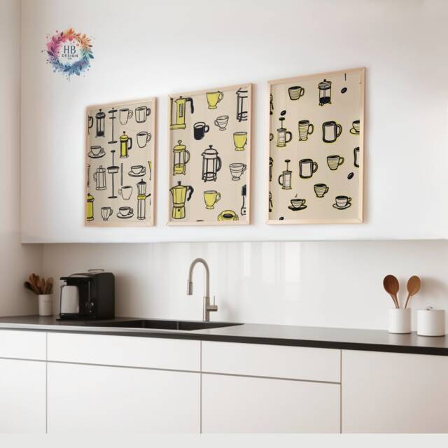 Coffee Wall Posters - Set Of 3 - Black & Yellow Kitchen Art Retro Decor Gallery Lover Gift Prints - image 1