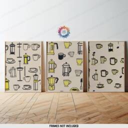Coffee Wall Posters - Set Of 3 - Black & Yellow Kitchen Art Retro Decor Gallery Lover Gift Prints - thumbnail 2