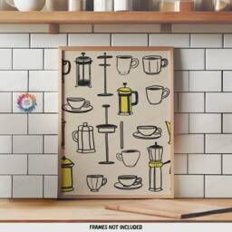 Coffee Wall Posters - Set Of 3 - Black & Yellow Kitchen Art Retro Decor Gallery Lover Gift Prints - thumbnail 3