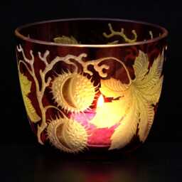 Tealight Holder Made Of Chestnut Wood With Deep Engraving, Mouth-Blown & Hand-Engraved - thumbnail 4