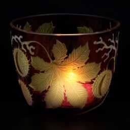 Tealight Holder Made Of Chestnut Wood With Deep Engraving, Mouth-Blown & Hand-Engraved - thumbnail 2