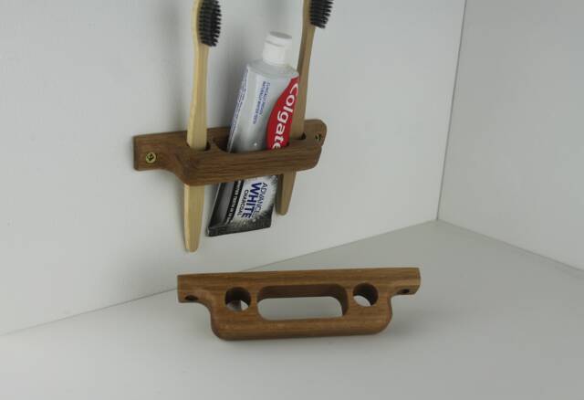 Wooden Toothbrush & Toothpaste Holder For 2 Brushes, Wall Mounted Bathroom Accessories - image 1