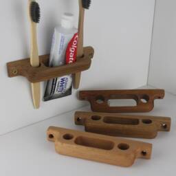 Wooden Toothbrush & Toothpaste Holder For 2 Brushes, Wall Mounted Bathroom Accessories - thumbnail 2