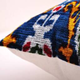 Handmade Silk Velvet Ikat Pillow Cover, Decorative Cushion - thumbnail 3