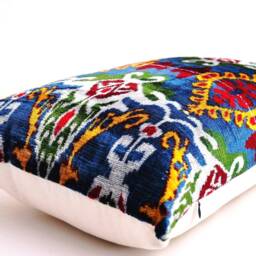 Handmade Silk Velvet Ikat Pillow Cover, Decorative Cushion - thumbnail 2