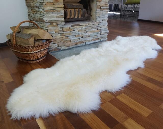 "Giant Sheepskin Double White Throw Genuine Leather Wool Carpet 79"" X 30" - image 1