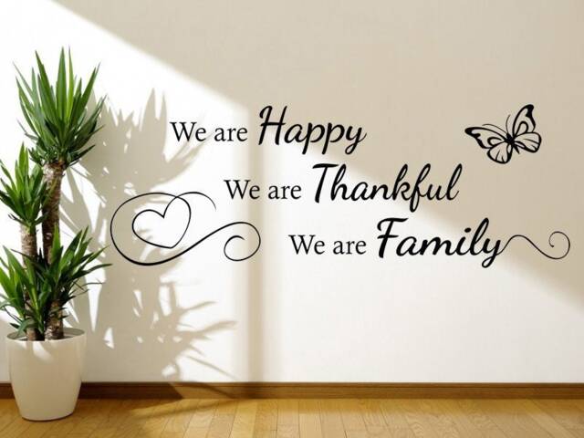 Happy, Thankful, Family Wall Art Quote, Modern Transfer, PVC Decal, Home Decor - image 1