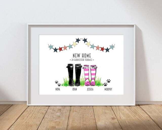 Welly Boot New Home Print, Personalised Wellies Wellington Boots, Christmas Gift, Print Or Digital Versions. Wall Art. Not Framed - image 1