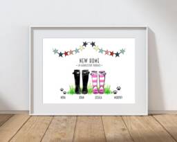 Welly Boot New Home Print, Personalised Wellies Wellington Boots, Christmas Gift, Print Or Digital Versions. Wall Art. Not Framed - thumbnail 1
