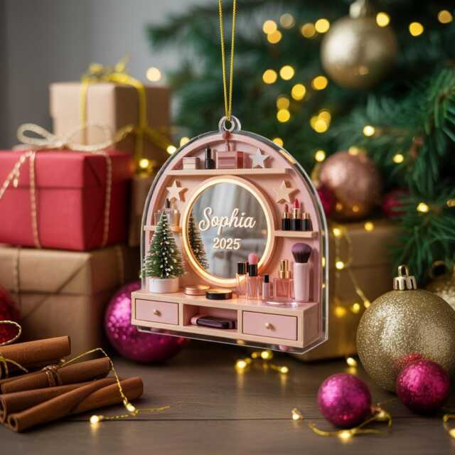 Custom Makeup Table Ornament, Personalized Beauty Room Acrylic Lover Christmas Artist Gift - image 1