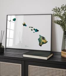 Hawaii Map Emerald Green & Gold Wall Art Print - Us State Usa United States Of America - thumbnail 1