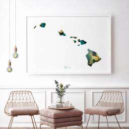Hawaii Map Emerald Green & Gold Wall Art Print - Us State Usa United States Of America - thumbnail 3