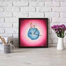 Hand-Painted Moon Clock Animal & Bear Illustration, Boys Room Decor Square Wooden Frame - thumbnail 2