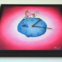 Hand-Painted Moon Clock Animal & Bear Illustration, Boys Room Decor Square Wooden Frame - thumbnail 3