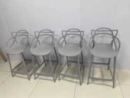Grey Breakfast Bar Stool Set Of 4 Master Style Kitchen Chair Restaurant Pub Outdoor Dining Cafe Plastic