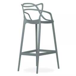Grey Breakfast Bar Stool Set Of 4 Master Style Kitchen Chair Restaurant Pub Outdoor Dining Cafe Plastic - thumbnail 3