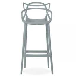 Grey Breakfast Bar Stool Set Of 4 Master Style Kitchen Chair Restaurant Pub Outdoor Dining Cafe Plastic - thumbnail 2