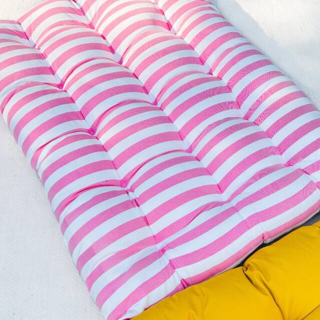 Pink Striped Tufted Floor Cushion Water Repellent Patio Lounger - image 1