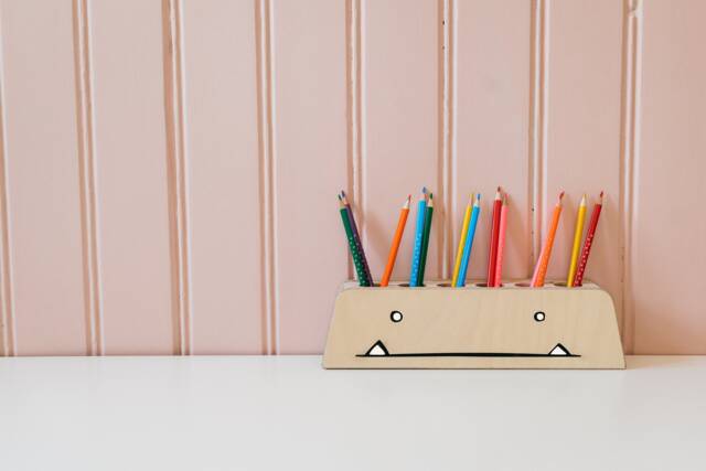 Monster Wooden Pencil Holder Baltic Birch Kids Desk Organizer - image 1