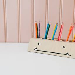 Monster Wooden Pencil Holder Baltic Birch Kids Desk Organizer - thumbnail 3