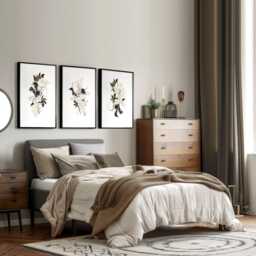 Above Bed Decor Botanical Watercolor Greenery Framed 3 Piece Wall Art Print Set, Bedroom Decor, French Country Wall Art Apartment