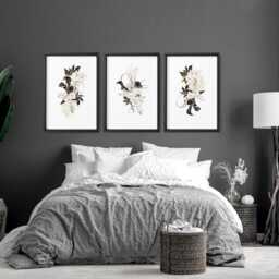 Above Bed Decor Botanical Watercolor Greenery Framed 3 Piece Wall Art Print Set, Bedroom Decor, French Country Wall Art Apartment - thumbnail 3