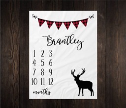 Deer Milestone Blanket Month Baby Growth Tracker Fleece Shower Gift Newborn Minky Boy Rustic Nursery - thumbnail 1