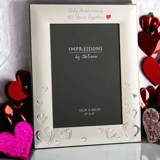 Personalised Ruby Anniversary Silver Plated Photo Frame With Crystal Gem - Gift 40 Years - image 1