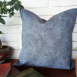 Blue Denim Look Faux Leather Pillow Cover - 16'' X 16'' - thumbnail 2