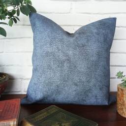 Blue Denim Look Faux Leather Pillow Cover - 16'' X 16'' - thumbnail 3