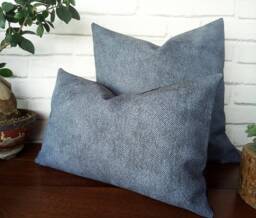Blue Denim Look Faux Leather Pillow Cover - 16'' X 16'' - thumbnail 1