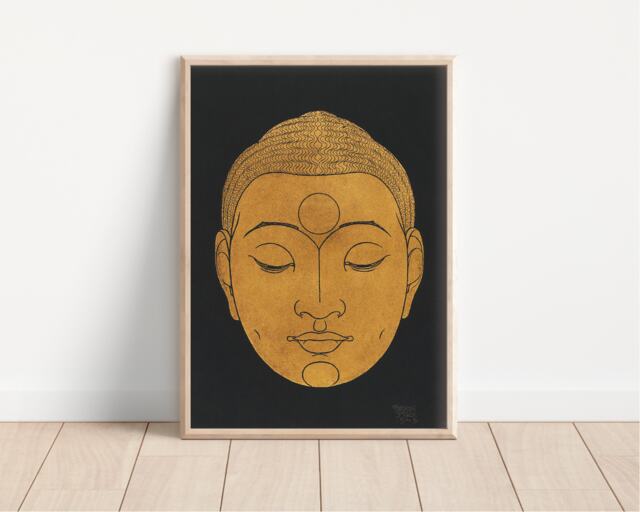 Vintage Buddha Head Print Black & Gold Spiritual Art - image 1