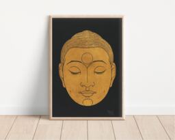 Vintage Buddha Head Print Black & Gold Spiritual Art - thumbnail 1